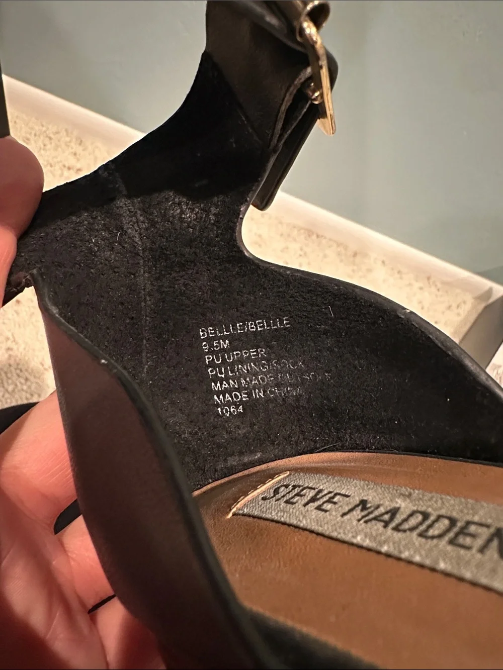 Steve Madden Belle Black Ankle Strap Block Heel Sandals Size 9.5